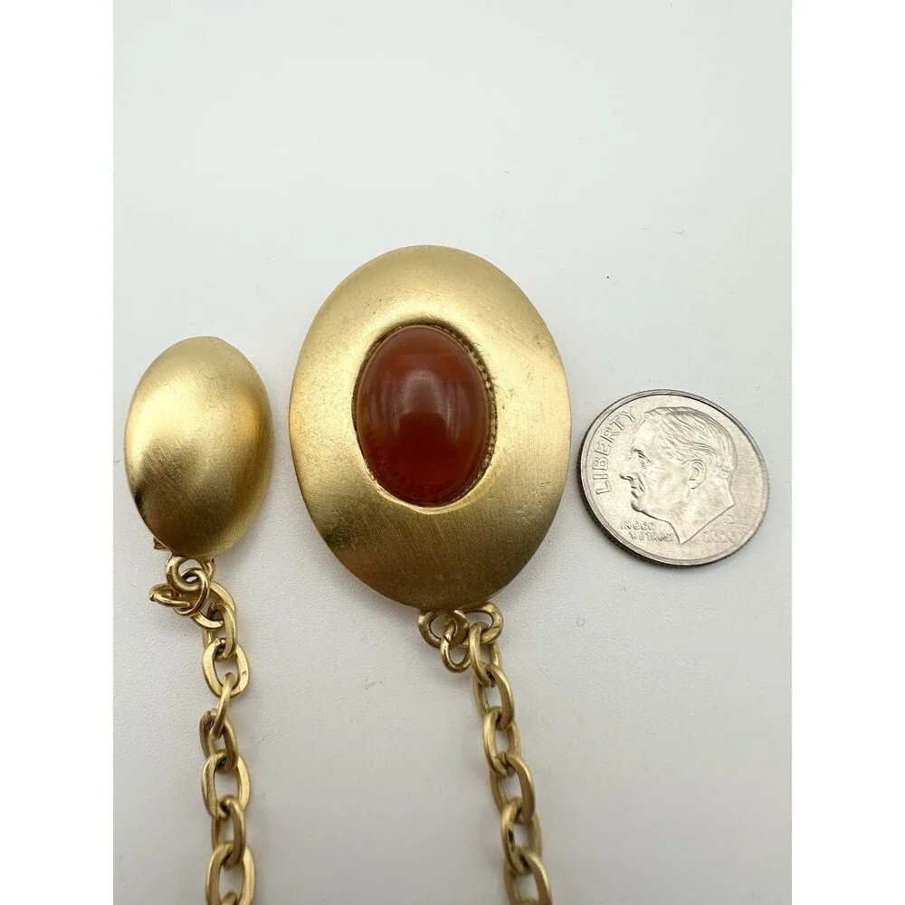 Vintage Gold Tone Cabochon Lucite Pin Brooch